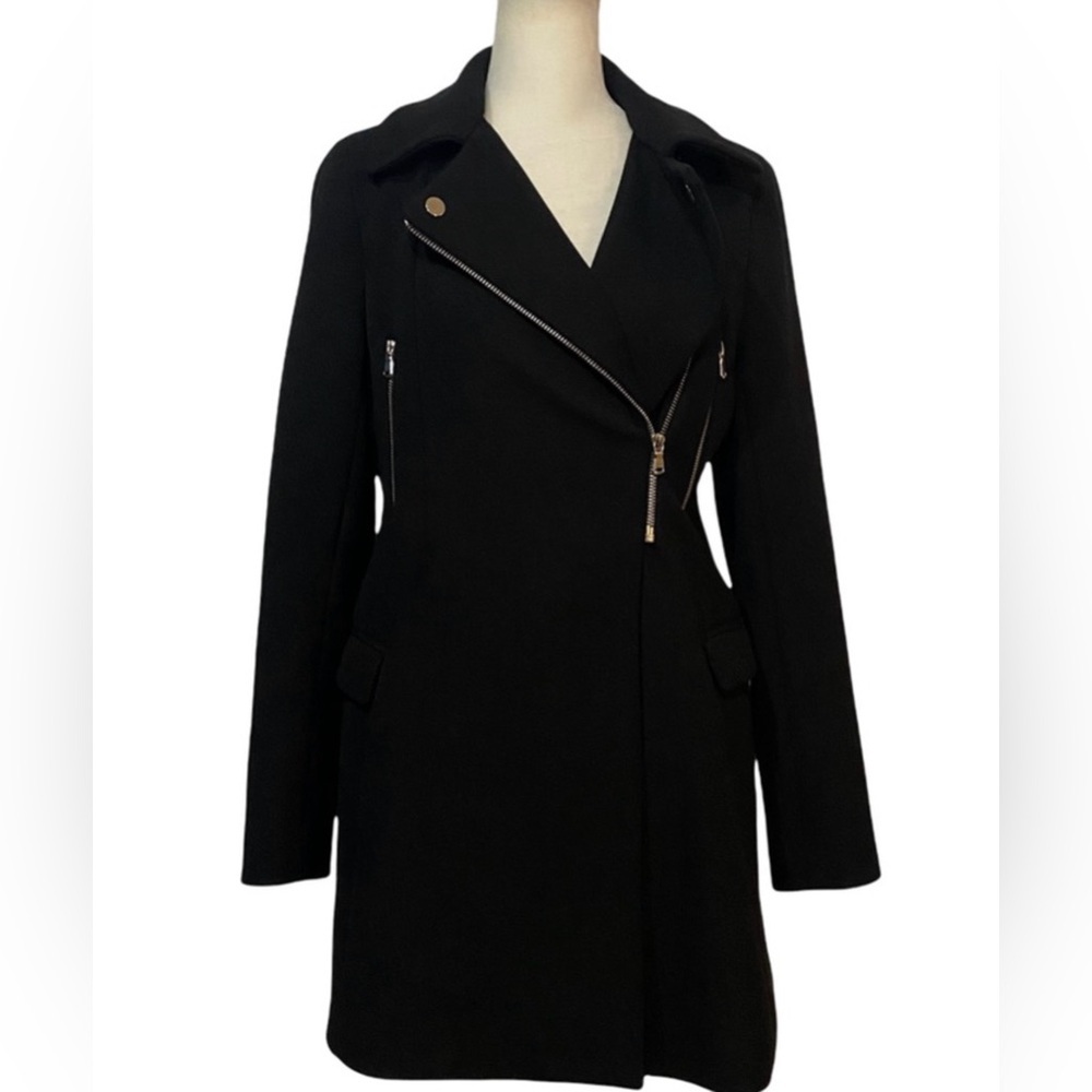 Zara Woman Black Long Fitted Moto Side Zipper jacket Size medium